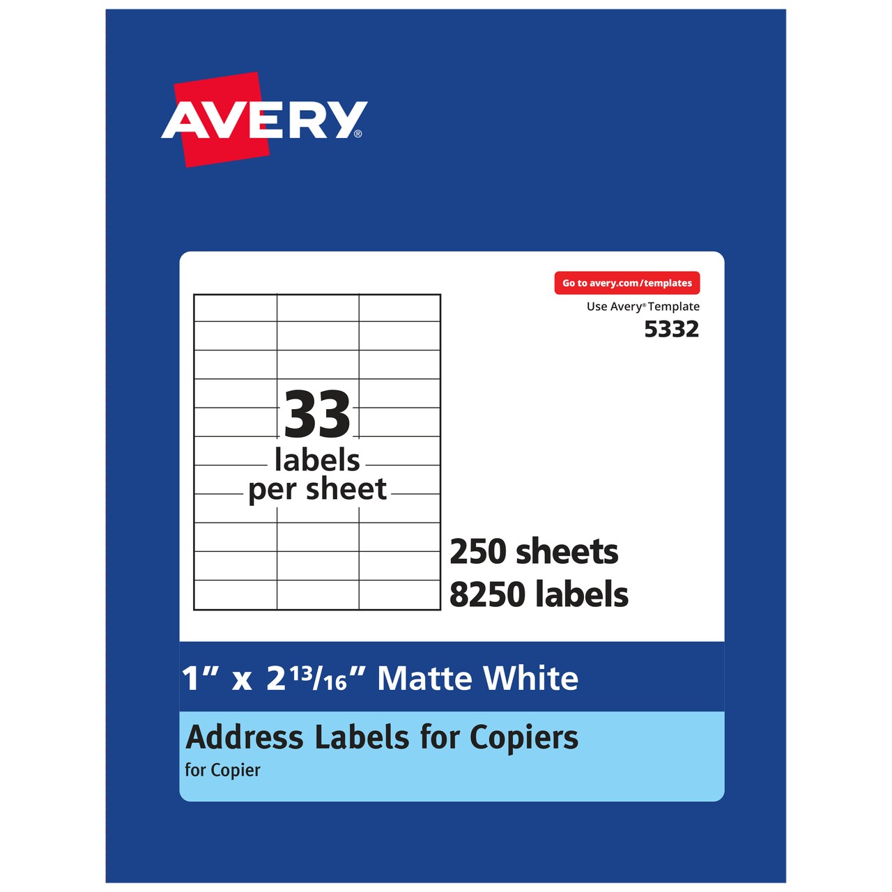 Avery Address Labels for Copiers, 1" x 2-13/16", 8,250 White Labels (5332)
